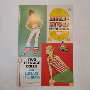 VTG Midi-Mod Two Teen-Age London Fashions Paper Dolls Book Saalfield 1966 NOS